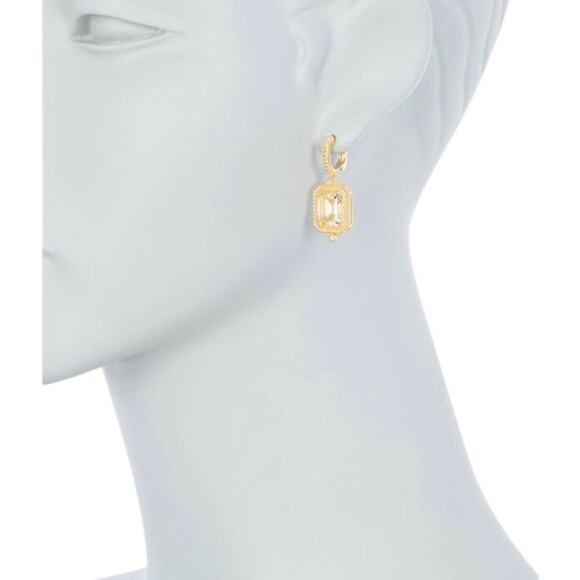 Estate 14K Gold Plated Sterling Silver Emerald Cut CZ. Earrings White Sapphires - Picture 1 of 16